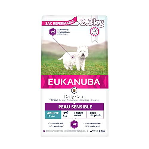 Ração para Cão EUKANUBA Daily Care Sensitive Skin (2,3 Kg) EUKANUBA - Ração para cães - vitamina E, pele saudável, brilho do pelo, defesas imunitárias