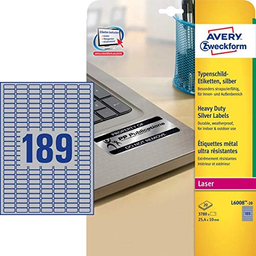 Avery Zweckform L6009-20 etiqueta autocolante Prateado Retângulo arredondado Permanente 960 peça(s) Avery - Papel de impressora e copiadora - autocolante, prateado, retangular arredondado, 960 peças