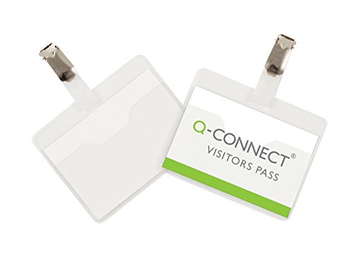 Cartões de Visita Q-CONNECT Kf01560 (Branco) Vow Europe plc - Cartões de identificação em branco - conjunto, 20 cartões, branco, preto, pinça metálica