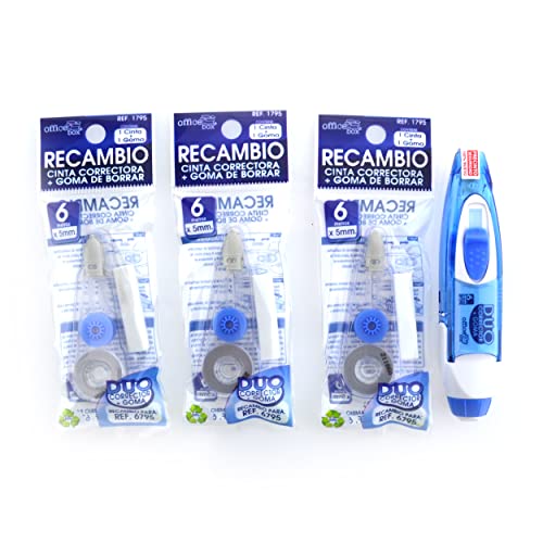 Office Box Pack 3 Recambios + Corrector Azul Duo Fraga Import - Correção de fluídos, canetas e fitas - office, recambios, corrector azul