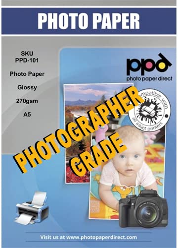 Papel Fotográfico PPD 1 (A5 - 21 x 15.8 cm) Photo Paper Direct - Papel de impressora e copiadora - alta qualidade, brilhante, 270g/m², resistente à água