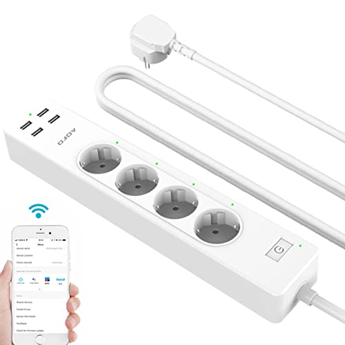 Tomada Inteligente com 4 Tomadas e 4 Portas Usb Wi-Fi Aofo AOFO - Fios e cabos elétricos - 4 tomadas, 4 portas usb, wi-fi