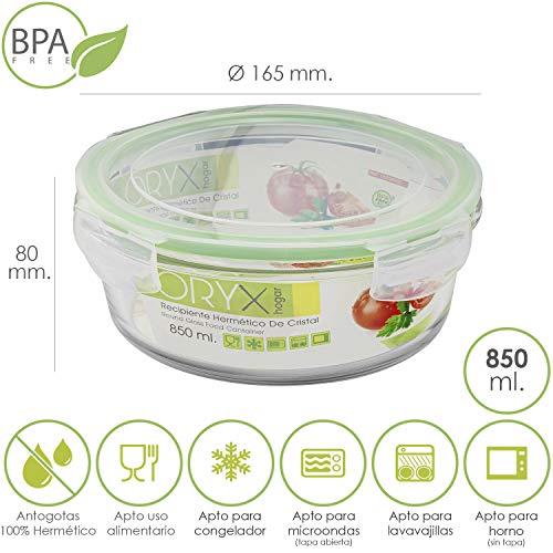Caixa de Conservação CRYSTAL GLASS 850ml ORYX - Recipientes de armazenamento de alimentos - 850 ml, vidro temperado, resistente a riscos, sem BPA