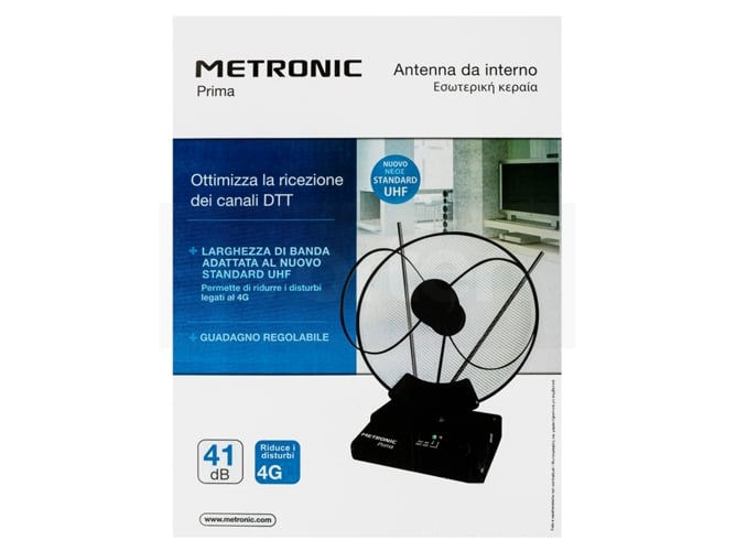 Antena Interior METRONIC Prima (VHF - UHF - 3.5m - Preto) METRONIC - Antenas - vhf, uhf, fm, jack 3.5mm, preto