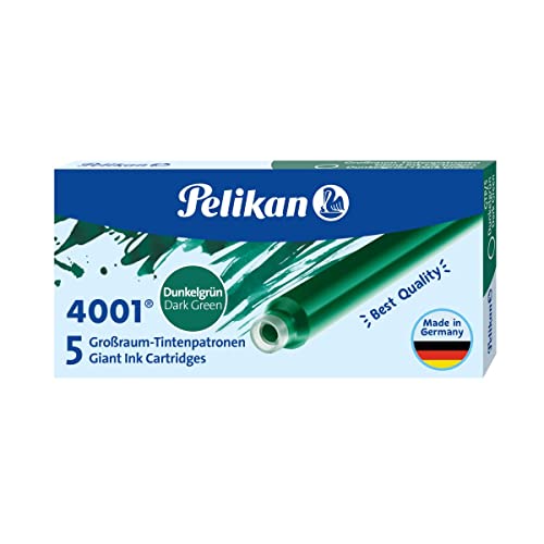 Tinteiro PELIKAN 4001 Verde Escuro (5 Unidades) Pelikan - Tinta e recargas de caneta - verde escuro, à base de água, resistente, 5 unidades