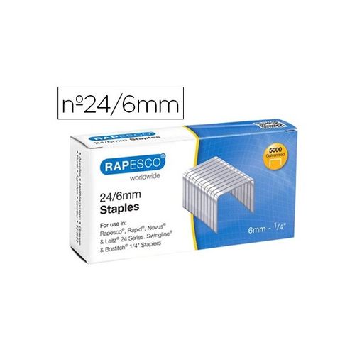 Agrafos GALVANISADOS 24/6mm (No.16) 5.000 Rapesco - Grampos - galvanizados, 24mm, 6mm, 5000
