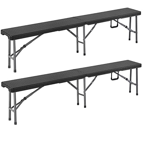 Conjunto de 2 Bancos Dobráveis para Jardim 183Cm Poli-Rattan Preto Casaria - Bancos de exterior - dobráveis, jardim, polido, preto