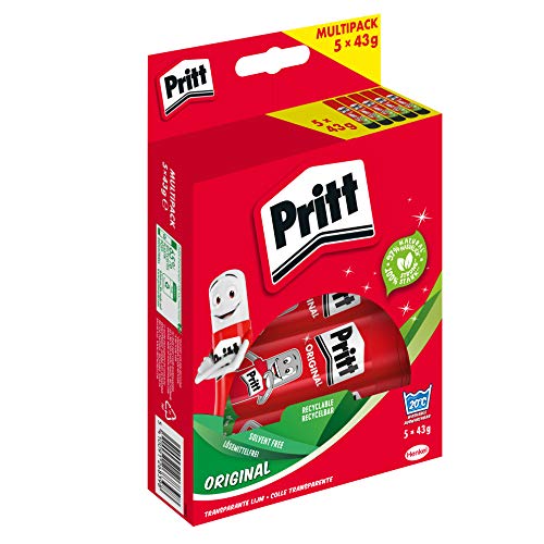 Cola PRITT Adesiva (5 Unidades - 43 g) Pritt - Adesivos e ímãs para artesanato - cola adesiva, 5 unidades, 43 g, secagem rápida, resistente à água