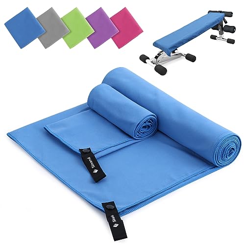 Toalha de Banho Microfibra Azul 180X60Cm + 80X40Cm Sinand - Toalhas de banho e panos de limpeza - microfibra, absorvente, lavável, resistente a manchas