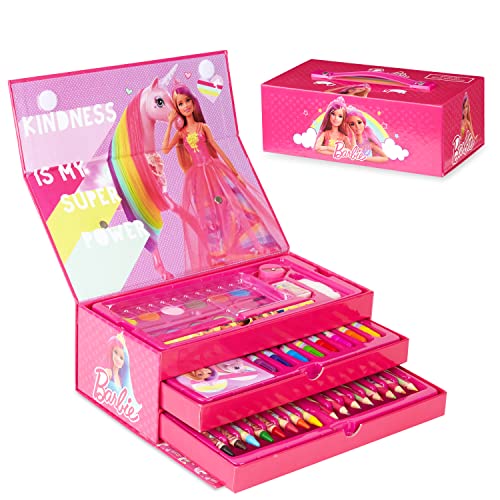 BARBIE - Set de Desenho e Colorir (Idade Mínima Recomendada: 3 anos) TOTAL OFFICE TRADING - Ferramentas de arte e artesanato - desenho, colorir, 16 canetas, 4 pastéis