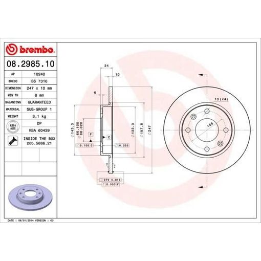 Conjunto de Travões para Rodas BREMBO 8.2985.10 BREMBO - Sistema de freios de veículos motorizados - disco, preto, 23 cm