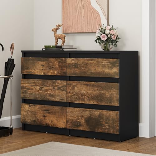 Cómoda YITAHOME | 6 Gavetas | Madeira e Preto YITAHOME - Comodas - 6 gavetas, madeira, preto, móvel