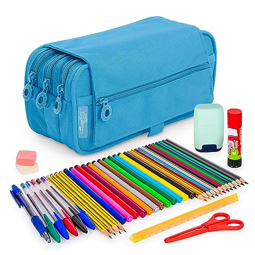 Estojo PRATICDOMUS Colepack com material de 1ªs PracticDomus - Estojos para canetas e lápis - três compartimentos, poliéster, alça com tirador, bolso frontal
