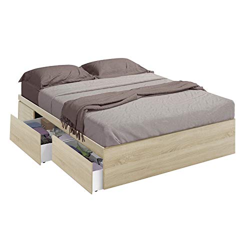 Cama HABITDESIGN Kendra Castanho (Madeira - 156x196x37cm) FORES - Camas e estruturas de cama - castanho, madeira, 156x196x37cm