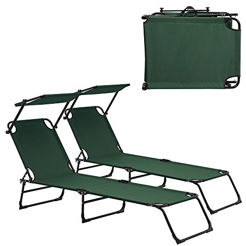 Conjunto de 2 Espreguiçadeiras INCLINABLES com Guarda-Sol Verde Escuro casa.pro - Móveis de exterior - espreguiçadeira, inclinável, guarda-sol, verde escuro