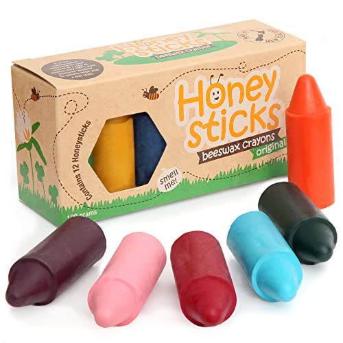 Lápis de Cor HONEYSTICKS Cera Natural (12 unidades) Honeysticks - Banho e corpo - cera natural, 12 unidades, cores vivas, formato grande