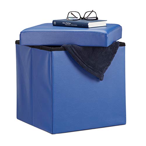 Caixa de Arrumação RELAXDAYS Puff (Azul - Poliéster - 38x38x38 cm) Relaxdays - Pufes - azul, poliéster, 38x38x38 cm