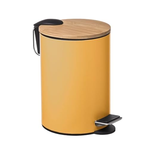 Caixote do Lixo Unimasa com Tampa de Madeira Amarelo UNIMASA - Lixeiras e cestos de lixo - amarelo, bambu, tampa de madeira