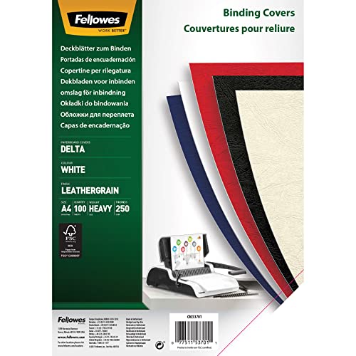 Pack 100 Capas para Encadernação FELLOWES Delta A4 Papel Branco Fellowes - Papel de capa - 100 capas, a4, papel branco, FSC