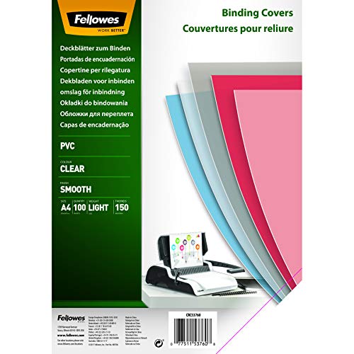 Pack 100 Capas para Encadernação FELLOWES 5340302 A4 Fellowes - Papel de capa - 100 capas, a4, transparente, resistente