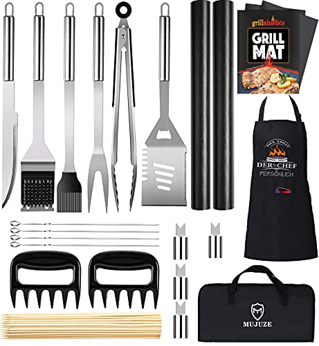 Conjunto de Acessórios para Churrasco de Aço Inoxidável - 21 Peças MUJUZE - Conjuntos de utensílios de cozinha - 21 peças, aço inoxidável, pinça, estojo