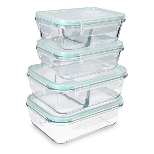 Conjunto de 4 Recipientes de Vidro Navaris | Azul Navaris - Recipientes de armazenamento de alimentos - recipientes, vidro, navaris, azul