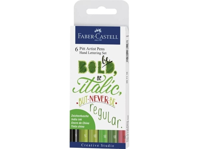 Canetas FABER-CASTELL 8800503 (Preto e Multicor - 1.5 mm - 6 Unidades) Faber-Castell - Canetas - pitt artist pen, 1.5 mm, tinta à base de pigmentos, resistente à água