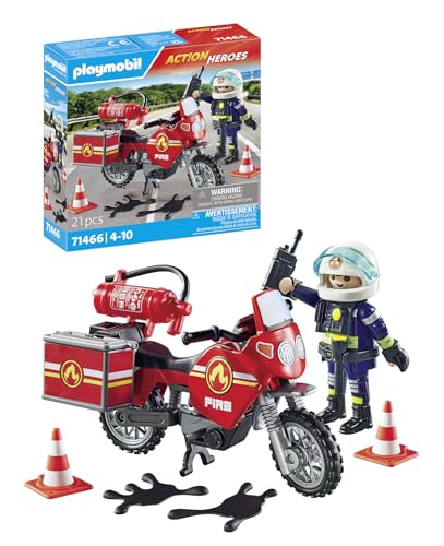 Playmobil Action Heroes 71466 moto de bombeiros (Jogos de Construção) PLAYMOBIL - Conjuntos de brinquedos - bombeiro, moto, incêndio, estrada