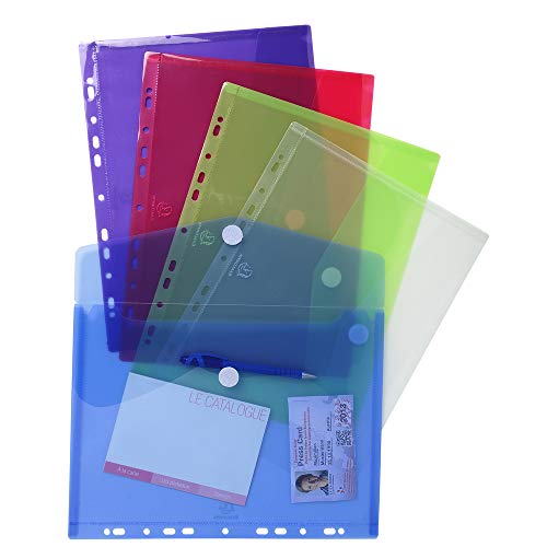 Bolsa para Papéis EXACOMPTA Multicor (A4) EXACOMPTA - Equipamento de escritório - polipropileno, barra aberta, fecho velcro, 11 furos