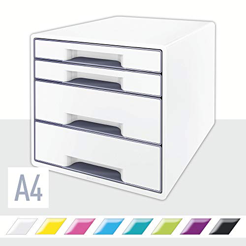 Arquivador LEITZ WOW Cube 4 Gavetas (Branco - 27x28.7x36.3cm) Leitz - Gavetas de armazenamento doméstico - 4 gavetas, polipropileno, estrutura de metal, fecho automático