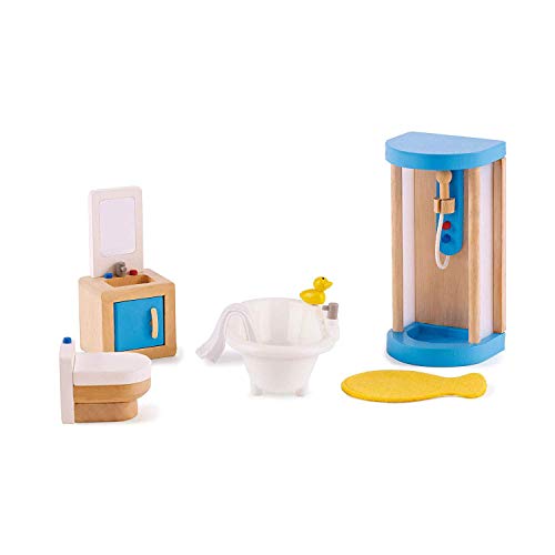 Conjunto de banho para boneca HAPE 5 peças HAPE - Acessórios para casa de bonecas - 5 peças, escova, pote de sabão, toalha