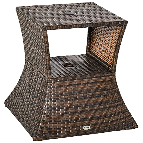 Mesa de Centro Outsunny | 54 x 54 x 55 cm - Bege Outsunny - Móveis de exterior - estrutura em metal, tampo rattan, abertura central, 54 x 54 x 55 cm
