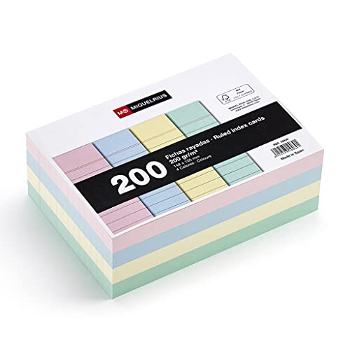 Miquelrius Caderno de Cartões com Linhas Horizontais Miquel Rius Europa - Flashcards educativos - A6, 200 folhas, linhas horizontais