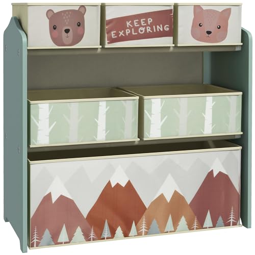 Estante Infantil com Prateleira Zonekiz | 63 x 30 x 66 cm - Verde SPANISH AOSOM - Estantes e prateleiras de pé - prateleira, infantil, verde