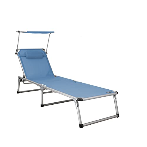 Espreguiçadeira Dobrável com Guarda-Sol HOME CALL Azul (Alumínio - 195x66.5x75 cm) Homecall - Móveis de exterior - dobrável, guarda-sol, alumínio, 195x66.5x75 cm
