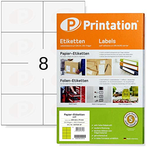 Etiquetas Autoadesivas Universal Branco 800 Unidades Printation - Papel de impressora e copiadora - 800 unidades, 74 mm, 105 mm, universal
