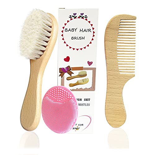 Conjunto de Escova de Bebé 3 Peças com Cabedal e Silicone Mocarheri - Banho e corpo - cerdas naturais, cabedal, silicone, massajador