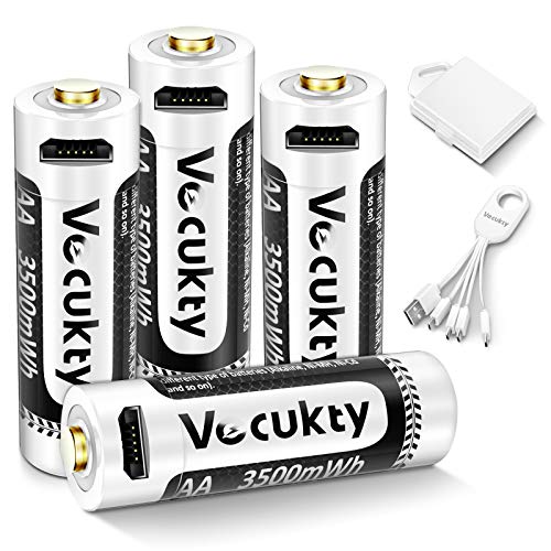Pilhas Recarregáveis AA 1.5V 3500mAh com Cabo de Carregamento Micro-Usb e Caixa de Armazenamento Keenstone - Baterias - recarregáveis, aa, 1.5v, 3500mah, micro-usb
