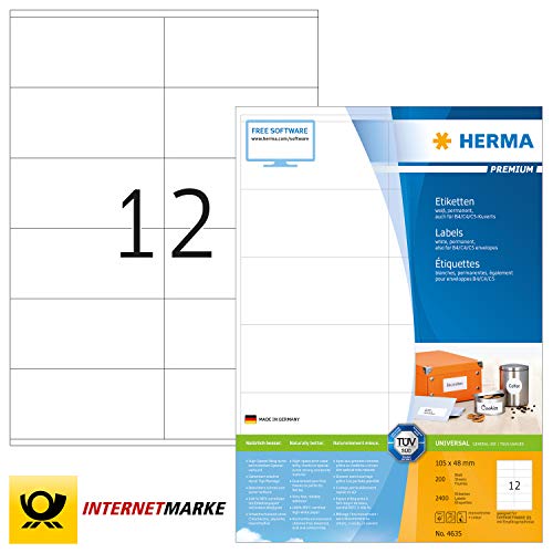 Herma Labels white 48x32 SuperPrint 2400 pcs. HERMA - Etiquetas e tags - branco, hp laserjet, 2400 pcs, 105 x 48 mm