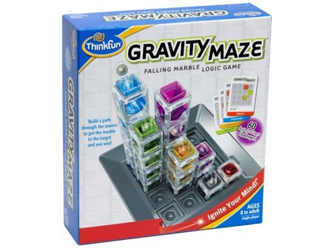 Jogo de tabuleiro THOUGHTWORKS Gravity maze (8 anos) Ravensburger - Jogos - canica, torre vermelha, cartas desafio, 60 cartas