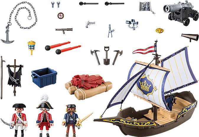 Playmobil Piratas - Barco de Soldados (Idade Mínima Recomendada: 4 anos) PLAYMOBIL - Brinquedos - piratas, barco, soldados, acessórios, esconderijo secreto