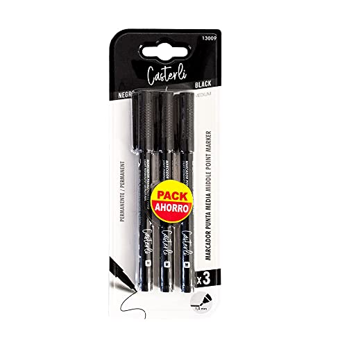 Marcador Permanente CASTERLI Preto (Ponta Média) casterli - Instrumentos de escrita e desenho - permanente, ponta média, preto
