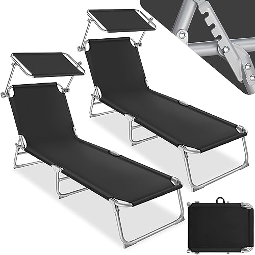 Conjunto de 2 Espreguiçadeiras TECTAKE (Preto - Aço - 195x72.5x111 cm) TecTake - Móveis de exterior - conjunto, espreguiçadeiras, preto, aço