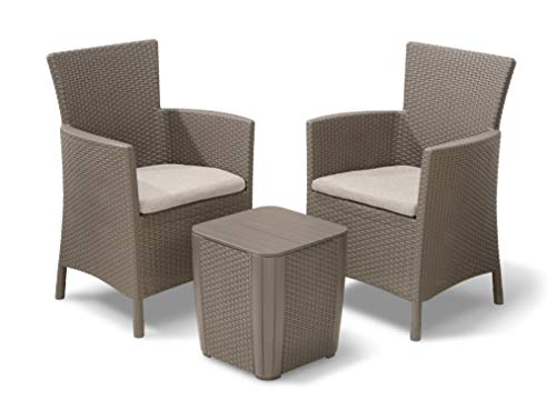 Conjunto de Jardim KETER Iowa (Castanho - Aço - 70x80x75 cm) KETER - Conjuntos de móveis de exterior - aço, plástico, 70x80x75 cm, almofadas