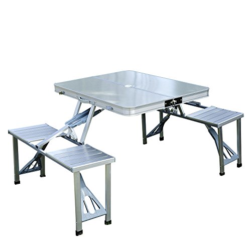 Mesa de Campismo Dobrável Outsunny | 136 x 85,5 x 66 cm - Prateado Outsunny - Conjuntos de móveis de exterior - dobrável, 4 lugares, leve, resistente