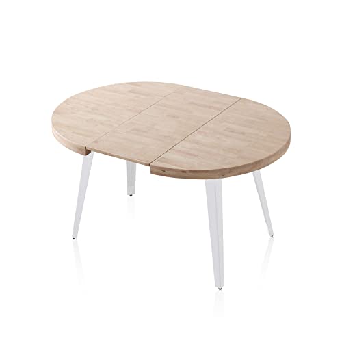 Mesa de Refeição INNOVATION HOME FURNISH EX300R2018 (Madeira e Branco - Aglomerado de Partículas e Vidro - 100x140-180x78 cm) Adec - Mesas de cozinha e sala de jantar - madeira, branco, aglomerado, vidro