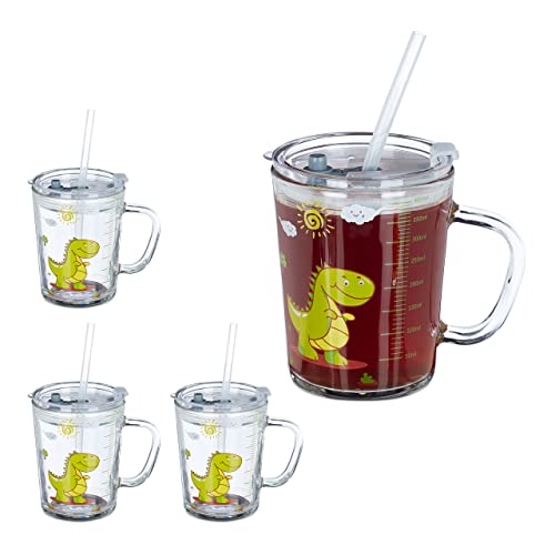 Conjunto de Bebidas Relaxdays 4 Peças (Idade Mínima Recomendada: 3 anos) Relaxdays - Canecas - 4 peças, idade mínima 3 anos, vidro, dinossauro