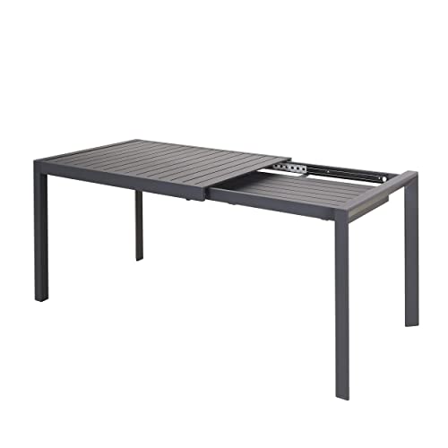 Mesa de Jardim CHICREAT com Extensão (Branco - Aço e Madeira) Huitong - Mesas de exterior - extensível, 2 extensões, aço inoxidável, madeira preta