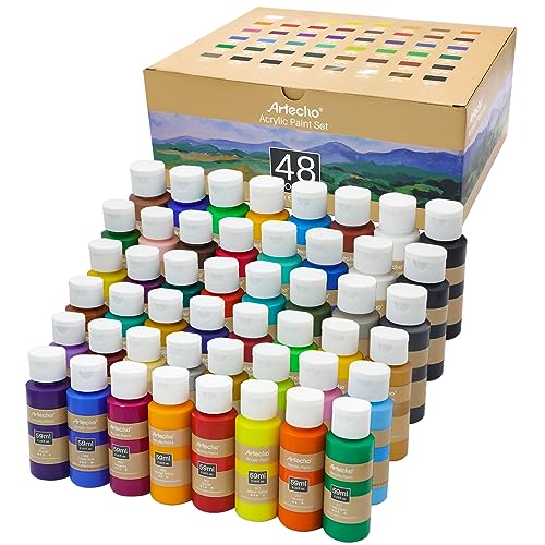 Conjunto de tinta acrílica ARTECHO 48x59ml Artecho - Tinta, tinta de arte e esmalte - 48 cores, 59 ml, resistente à água, interior e exterior