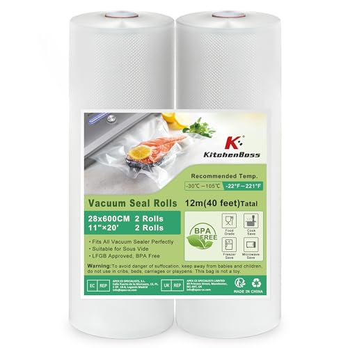 Sacos Vácuo KITCHENBOSS 2 Rolo (28 x 600 cm) KitchenBoss - Bolsas para seladoras a vácuo - conservação, fácil de usar, remoção de ar, 8 vezes mais tempo